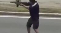 The suspect was caught on video waving the gun erratically in the street after letting off dozen of shots