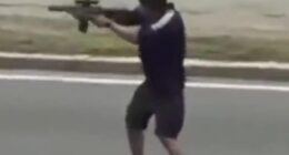 The suspect was caught on video waving the gun erratically in the street after letting off dozen of shots