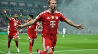Harry Kane celebrates after heading in the opener during Bayern Munich's 3-0 German Cup final win over Stuttgart
