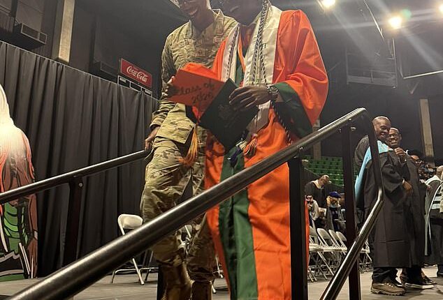 Branden Jackson graduated from Huffman High School but the day became unforgettable after his dad, Air Force Master Sergeant Tobias Jackson, surprised him at the end of the stage