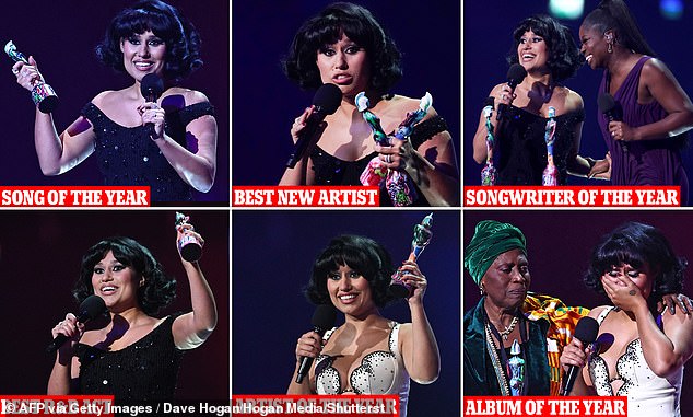 The London-born singer, full name Rachel Agatha Keen, was overwhelmed as she broke the record for winning the most awards in one night