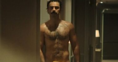 In episode one of Rivals Declan (Aidan Turner) is kicked out of his hotel room while fully nude and being forced to cover his modesty with a box of cereal aptly named 'crunchy nut flakes'