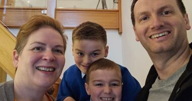 Nicola Shaw with husband Darren and their two sons... she says seeing the look on the boys' faces when she said couldn't play with them was heartbreaking
