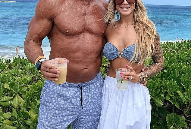 Gracen and Kevin Geagan at the beach in matching swimsuits. Kevin is 34 years older than Gracen, but she has insisted that their sex life is thriving