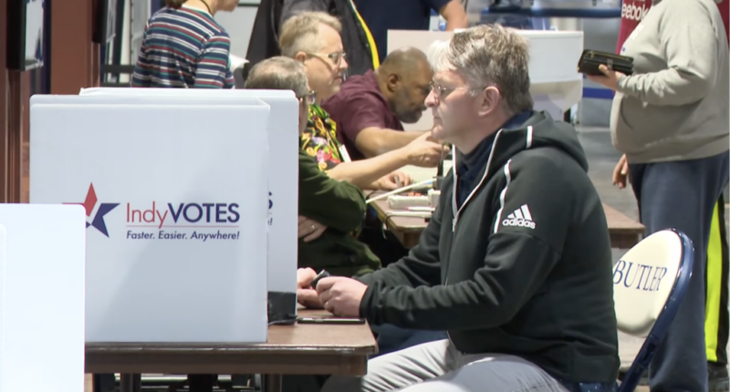 A voter casts a ballot in Indiana's 2026 primary elections.