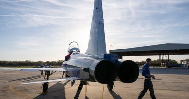NASA administrator Jared Isaacman prepares for a flight in an F-5 fighter jet