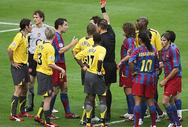 The match still holds painful memories for Robert Pires, who was hooked off after Jens Lehmann was sent off for bringing down Samuel Eto'o