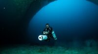 Shafraz Naeem, a former military diver for the Maldives National Defence Force, pictured in the Thinwana Kandu cave