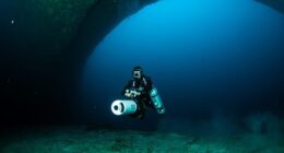 Shafraz Naeem, a former military diver for the Maldives National Defence Force, pictured in the Thinwana Kandu cave