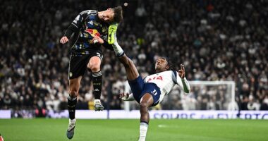Jamie Carragher lambasted Mathys Tel for his 'crazy' overhead kick that led to a Leeds penalty