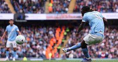 Jeremy Doku scores a now trademark opening goal for Man City, curling it in from distance