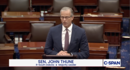 Senate Majority Leader John Thune, R-S.D., speaks on the Senate floor.