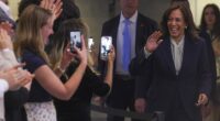 Kamala Harris greeted supporters during a fireside chat at MEET Las Vegas on May 7. Her husband, Doug Emhoff, was MIA throughout much of her 33-city book tour