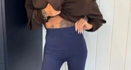 Katie Price posed in tight gym leggings for an Instagram snap on Friday after gaining half a stone since meeting her 'feeder' husband Lee Andrews