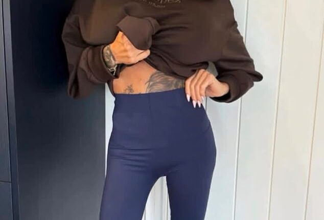 Katie Price posed in tight gym leggings for an Instagram snap on Friday after gaining half a stone since meeting her 'feeder' husband Lee Andrews