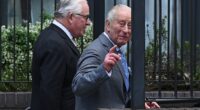 King Charles III acknowledges the crowds as he arrives at Jewish Care in Golders Green today
