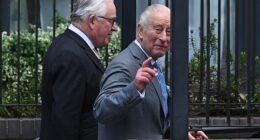 King Charles III acknowledges the crowds as he arrives at Jewish Care in Golders Green today