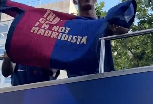 Lamine Yamal shared a cheeky message with a pointed jersey after claiming the LaLiga title