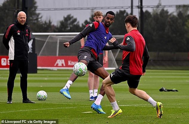 Alexander Isak (centre) is a major doubt to face Man United on Sunday for Liverpool