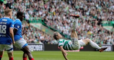 Daizen Maeda scores with a stunning overhead kick that capped his outstanding performance