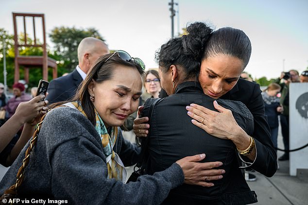 The Duchess embraced attendees at a memorial for children who died after viewing harmful content on social media