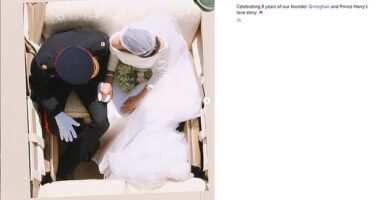 Meghan Markle posted an image of her wedding on her As Ever Instagram to celebrate her and Prince Harry's anniversary
