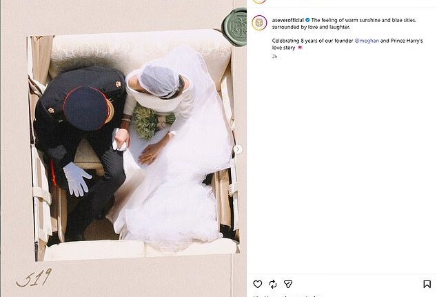 Meghan Markle posted an image of her wedding on her As Ever Instagram to celebrate her and Prince Harry's anniversary
