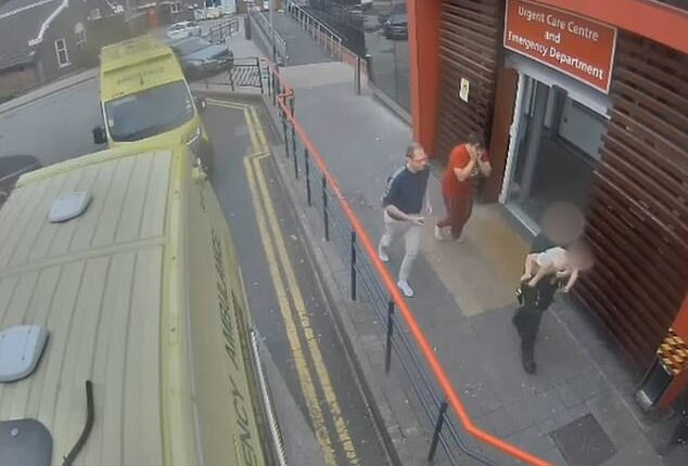 A paramedic carries a limp-looking Preston into hospital with Jamie Varley (pictured dressed in red) and John McGowan-Fazakerley close behind