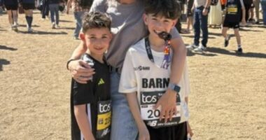 Samantha Silver with her two sons. Her 10-year-old, Leo, scraped his arm playing football but this was not unusual