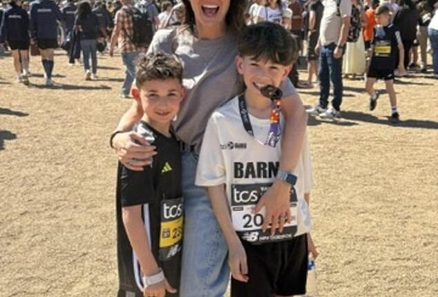 Samantha Silver with her two sons. Her 10-year-old, Leo, scraped his arm playing football but this was not unusual