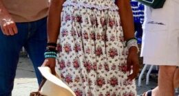 Naomi Campbell cut a stylish figure as she stepped out amid her sun-soaked Portofino getaway on Saturday