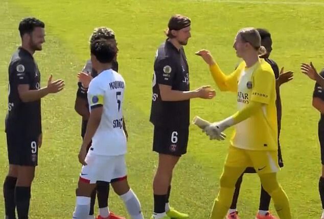Goalkeeper Matvey Safonov was seen snubbing a hand shake with PSG team-mate Illia Zabarnyi in a squad friendly ahead of the Champions League final