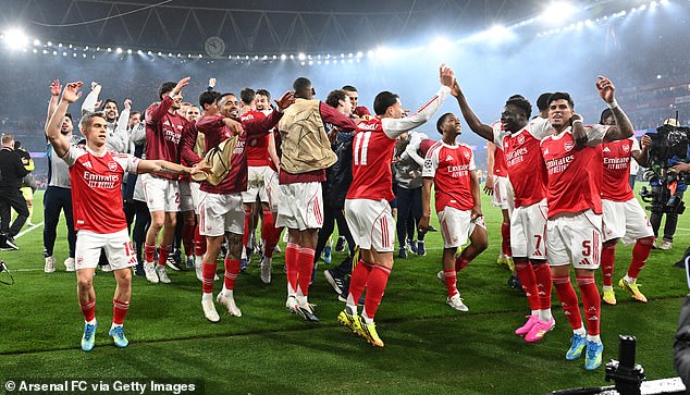 Arsenal celebrate reaching the Champions League final - but it will be no easy task to beat PSG in Budapest