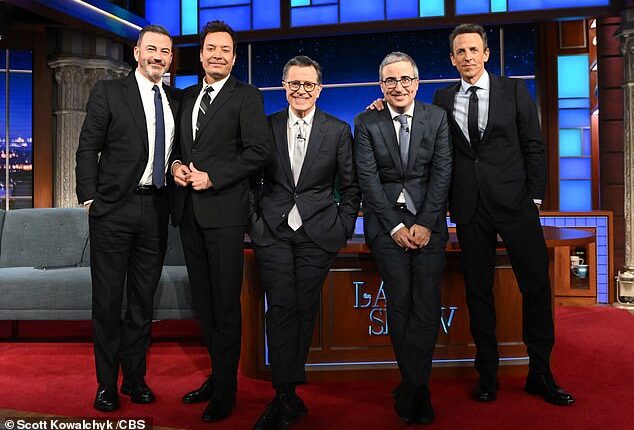 The 'Strike Force Five' shared a photo together after they reunited for one of Stephen Colbert's final late-night shows on Monday