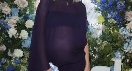 Pregnant Laura Whitmore showed off her growing baby bump as she joined her husband Iain Stirling at the Sky BAFTA TV party on Saturday