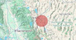 The seismic activity kicked off with a 4.1 magnitude quake at 1.15am PT (4.15am ET) near Silver Lake, the epicenter of the swarm, followed by a 4.9 magnitude quake (pictured) less than two minutes later.