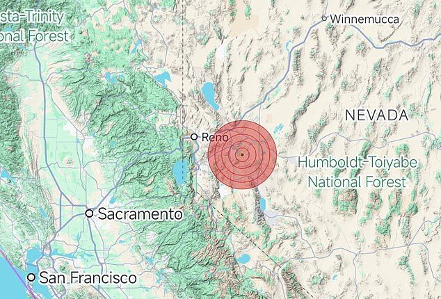 The seismic activity kicked off with a 4.1 magnitude quake at 1.15am PT (4.15am ET) near Silver Lake, the epicenter of the swarm, followed by a 4.9 magnitude quake (pictured) less than two minutes later.