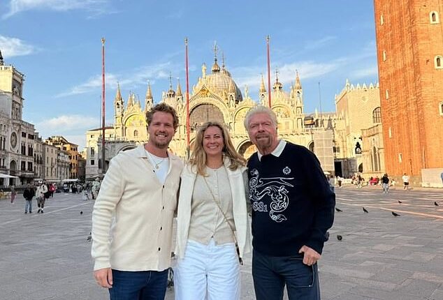 Richard Branson has shared photos from his Venice trip, which he was meant to have taken with his late wife, Joan (Richard pictured with his kids Holly and Sam)
