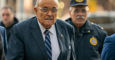 Giuliani is seen here outside United States District Court in Manhattan, New York City, on January 3, 2025