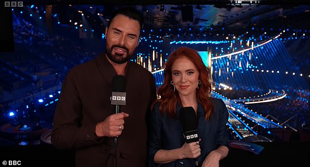Rylan Clark was praised by Eurovision viewers following Tuesday's semi-final after he directly addressed the controversy around Israel's participation (pictured with Angela Scanlon)