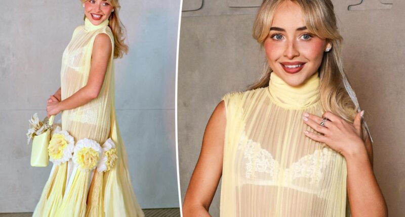 Sabrina Carpenter sits front row at Dior in sheer yellow dress with peekaboo underwear