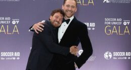 Sam Thompson and Tom Hiddleston's unlikely bromance was on full display as the delighted pair reunited at the Soccer Aid For UNICEF gala on Thursday.