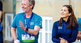Queen Mary of Denmark (pictured with King Frederik X, 58) swapped royal glamour for running shoes on Monday as she joined thousands of locals for the country's annual Royal Run alongside her husband and four children