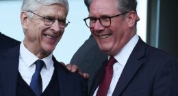 Prime Minister Sir Keir Starmer, pictured with former Arsenal manager Arsene Wenger, has celebrated the Gunners winning the Premier League