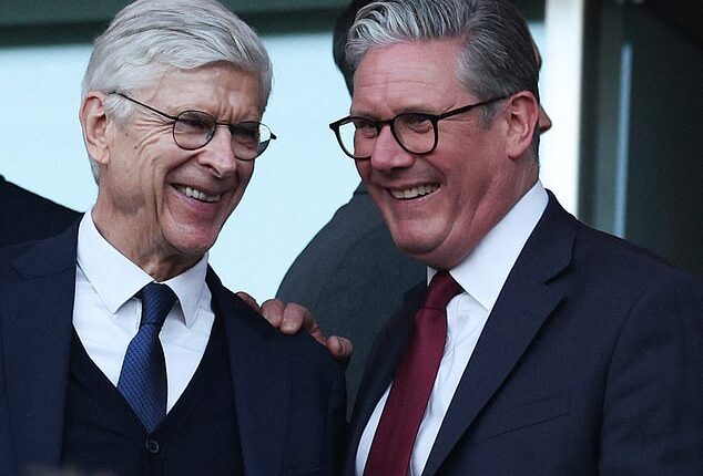 Prime Minister Sir Keir Starmer, pictured with former Arsenal manager Arsene Wenger, has celebrated the Gunners winning the Premier League
