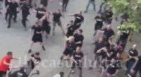 Violent clashes erupted between rival fans ahead of the Conference League final in Leipzig