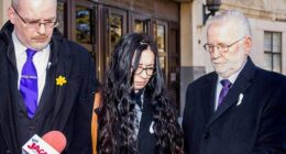 Dean Jones (left) pictured with Jayden Parkinson's mother Samantha Shrewsbury and her grandfather Eric Shrewsbury. He has been fined for threatening Jayden's killer Ben Blakeley