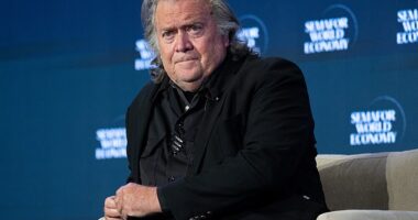 Steve Bannon, political strategist and host of Steve Bannon's War Room, speaks during the Semafor World Economy 2026 conference in Washington, DC, on April 16