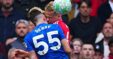 Jesse Derry (left) was knocked out by this head clash but offered a positive update