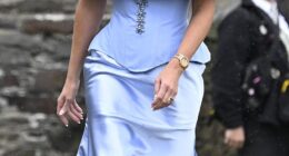 Paris Fury attended her daughter's nuptials in a stylish pale blue look, complete with a silk skirt and an off-the-shoulder top, cinched at the waist